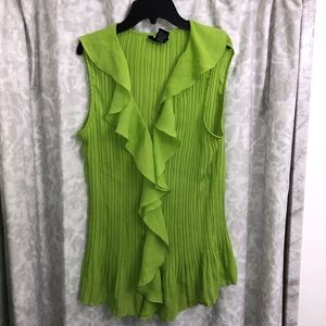 Studio 1940 18/20 Green Ribbed Ruffled Sleeveless Blouse